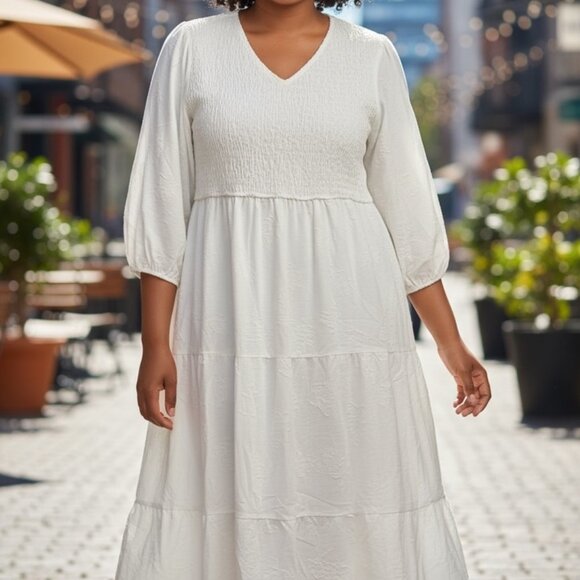 546 WOMENS 3XL WHITE TIERED DRESS BY POLAGRAM - Picture 1 of 1